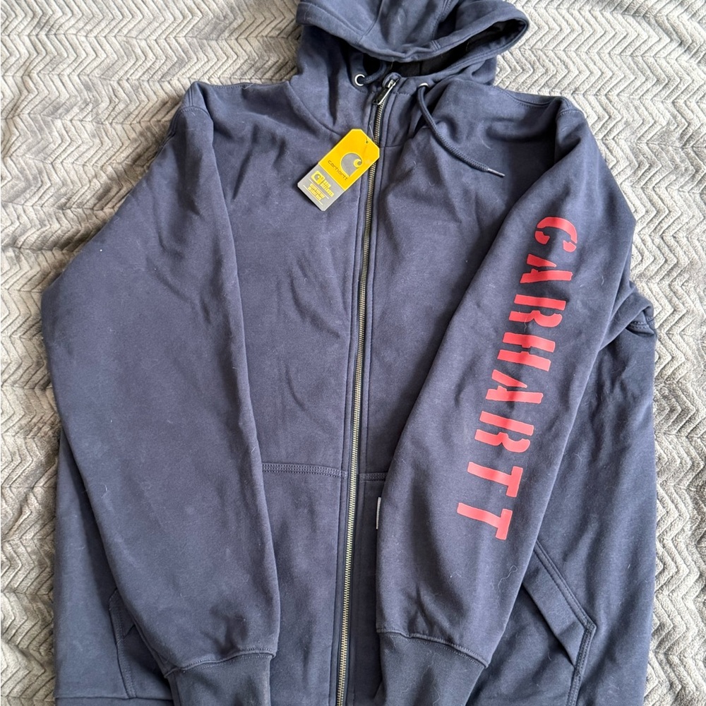Men’s Rain-defender Carhartt Navy Zip Up Hoodie with Tags; Size Large-Tall